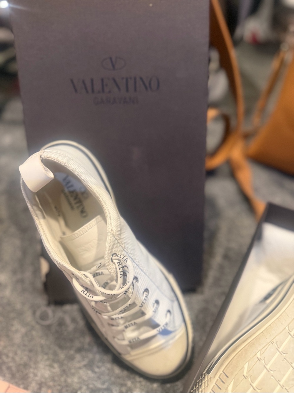Valentino Garavani White Canvas High-Top Sneaker with Black Trim